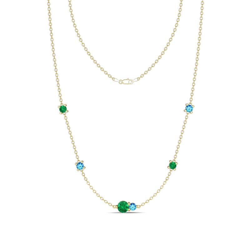 Linea 0.48 ctw Emerald (4 mm) and Blue Topaz Women Station Necklace 
