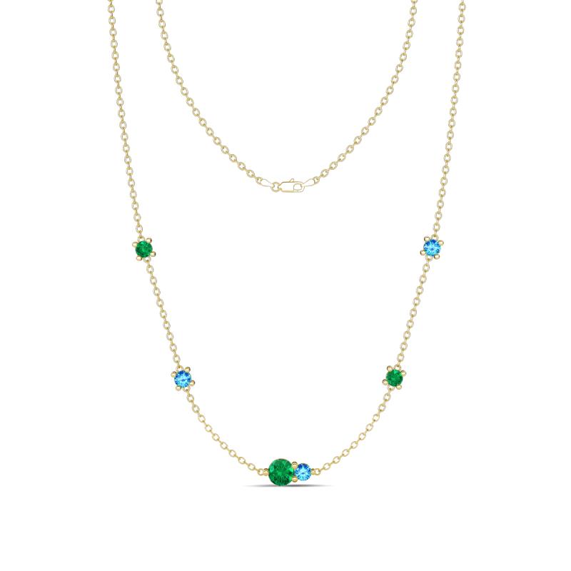 Linea 0.48 ctw Emerald (4 mm) and Blue Topaz Women Station Necklace 