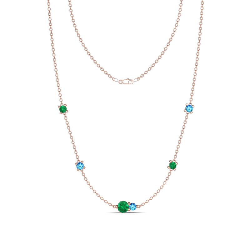 Linea 0.48 ctw Emerald (4 mm) and Blue Topaz Women Station Necklace 