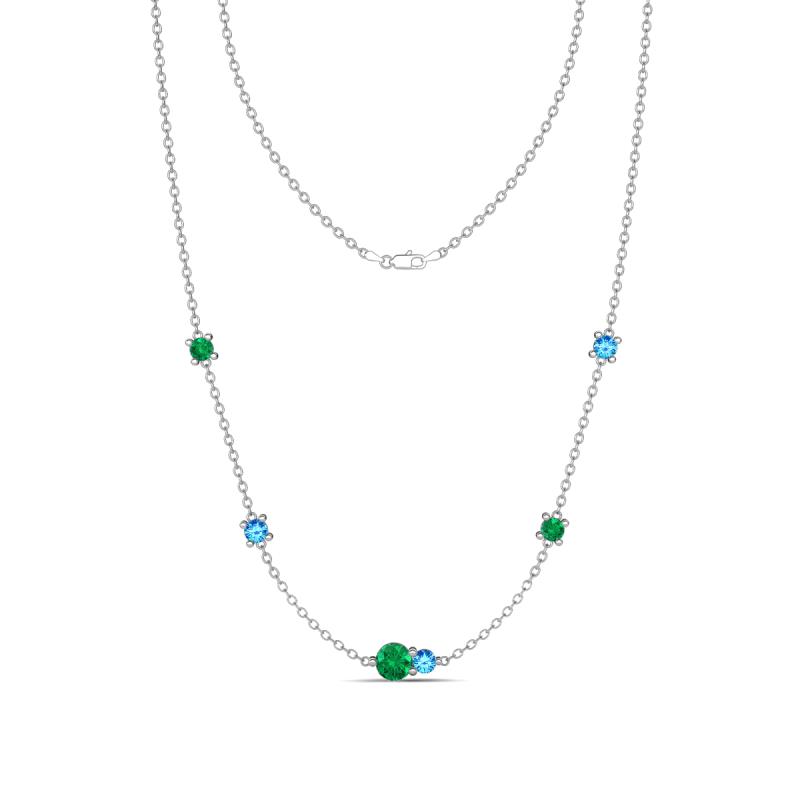 Linea 0.48 ctw Emerald (4 mm) and Blue Topaz Women Station Necklace 