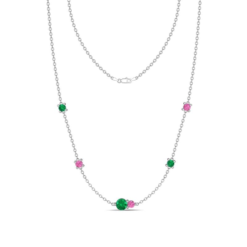 Linea 0.54 ctw Emerald (4 mm) and Pink Sapphire Women Station Necklace 