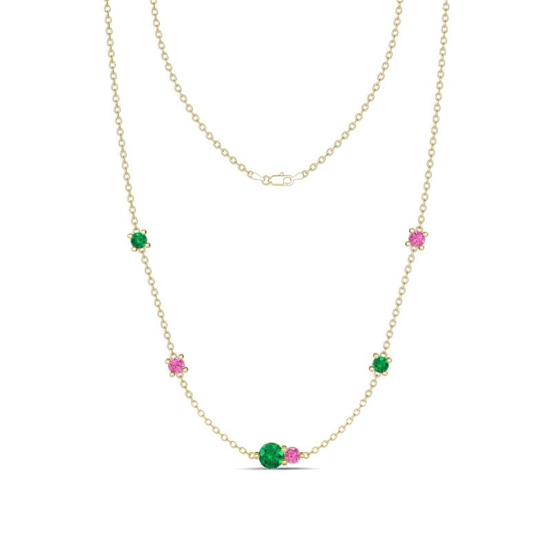 Linea 0.54 ctw Emerald (4 mm) and Pink Sapphire Women Station Necklace 