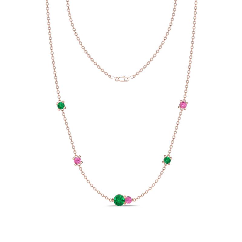 Linea 0.54 ctw Emerald (4 mm) and Pink Sapphire Women Station Necklace 