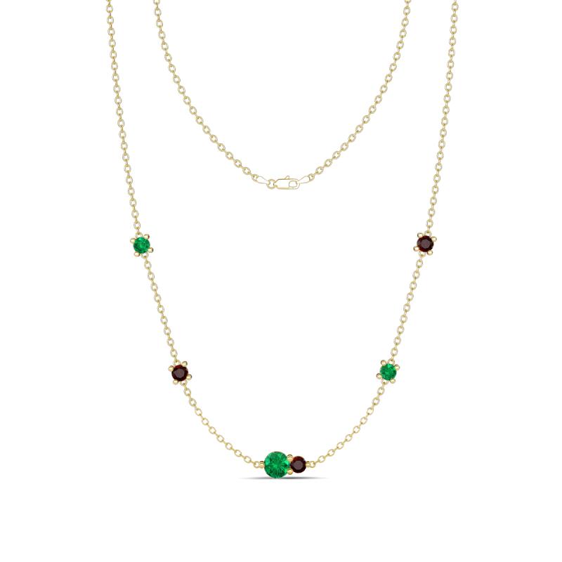 Linea 0.53 ctw Emerald (4 mm) and Red Garnet Women Station Necklace 