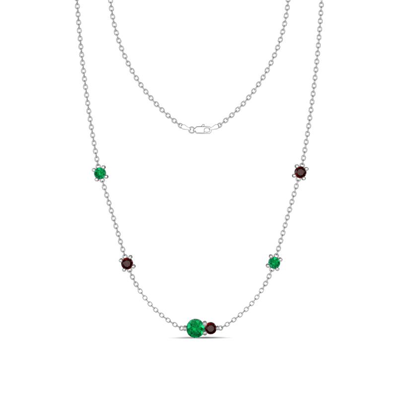 Linea 0.53 ctw Emerald (4 mm) and Red Garnet Women Station Necklace 