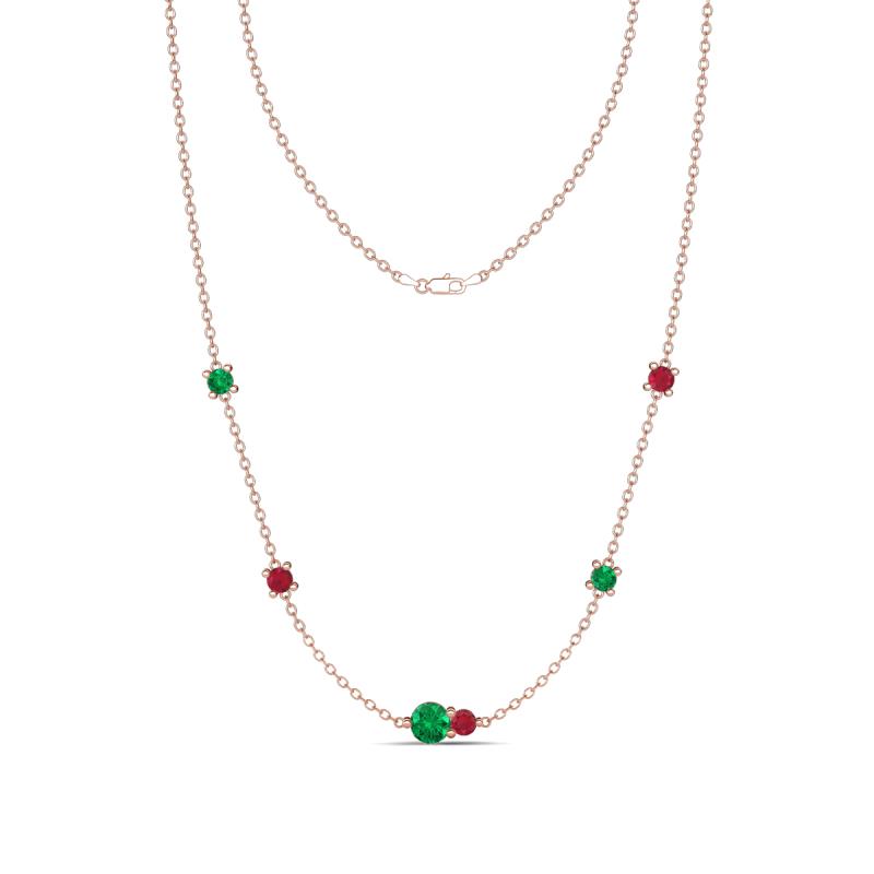 Linea 0.51 ctw Emerald (4 mm) and Ruby Women Station Necklace 