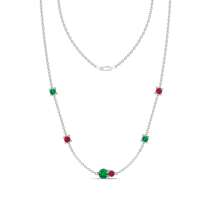 Linea 0.51 ctw Emerald (4 mm) and Ruby Women Station Necklace 