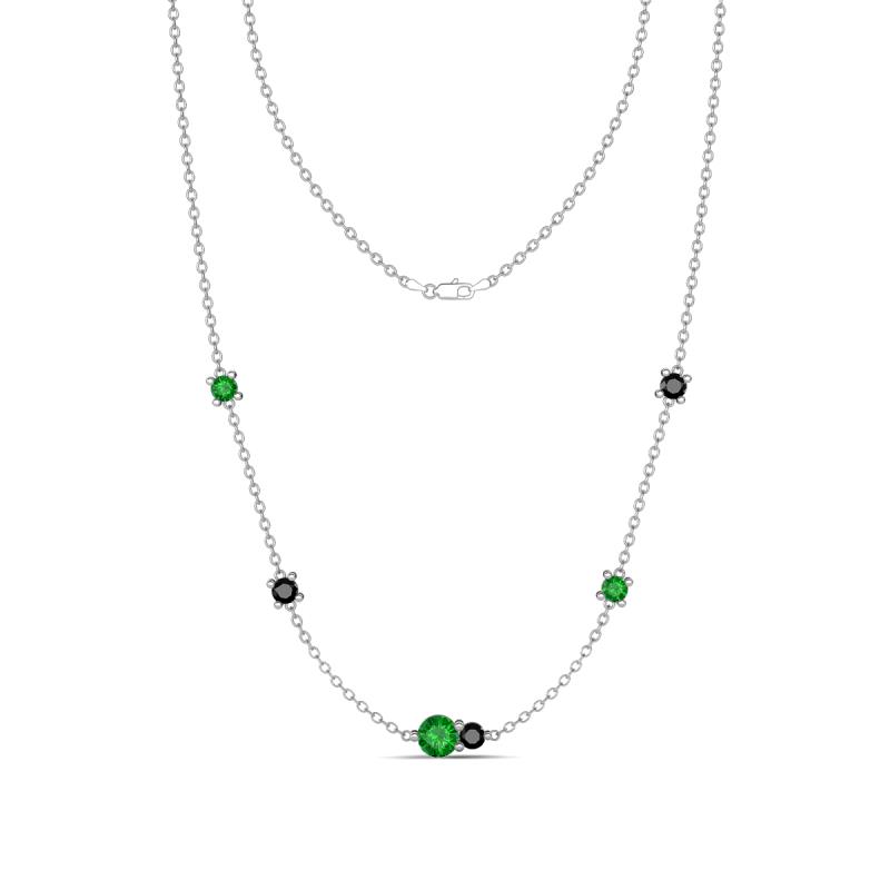 Linea 0.61 ctw Green Garnet (4 mm) and Black Diamond Women Station Necklace 