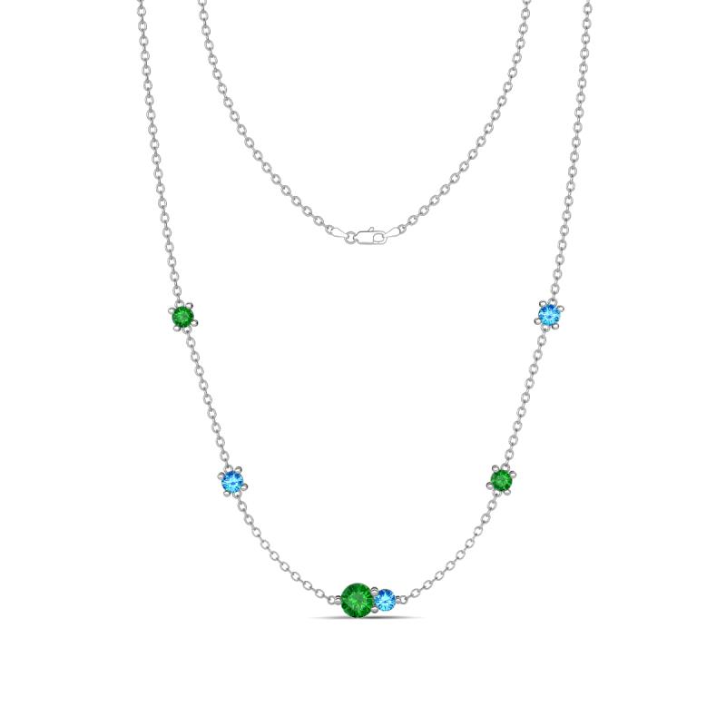 Linea 0.58 ctw Green Garnet (4 mm) and Blue Topaz Women Station Necklace 
