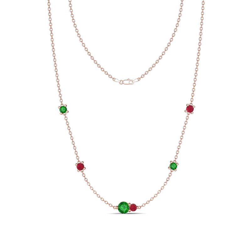 Linea 0.61 ctw Green Garnet (4 mm) and Ruby Women Station Necklace 