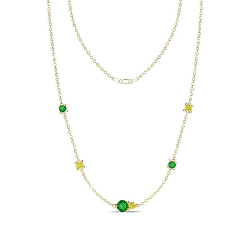 Linea 0.61 ctw Green Garnet (4 mm) and Yellow Diamond Women Station Necklace 