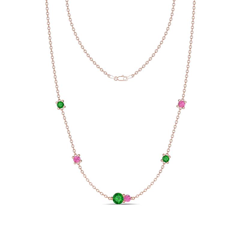 Linea 0.64 ctw Green Garnet (4 mm) and Pink Sapphire Women Station Necklace 
