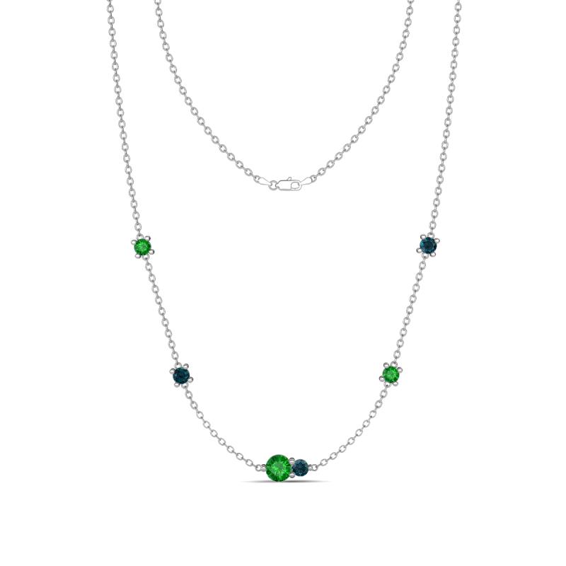 Linea 0.61 ctw Green Garnet (4 mm) and London Blue Topaz Women Station Necklace 