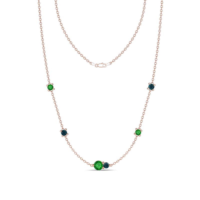 Linea 0.61 ctw Green Garnet (4 mm) and London Blue Topaz Women Station Necklace 