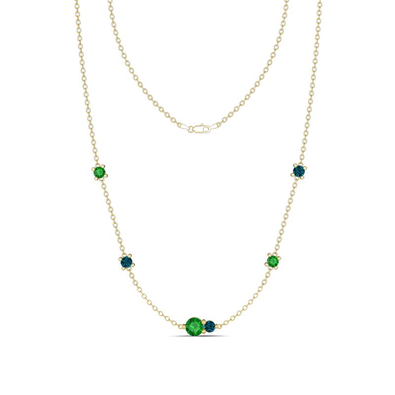 Linea 0.61 ctw Green Garnet (4 mm) and Blue Diamond Women Station Necklace 