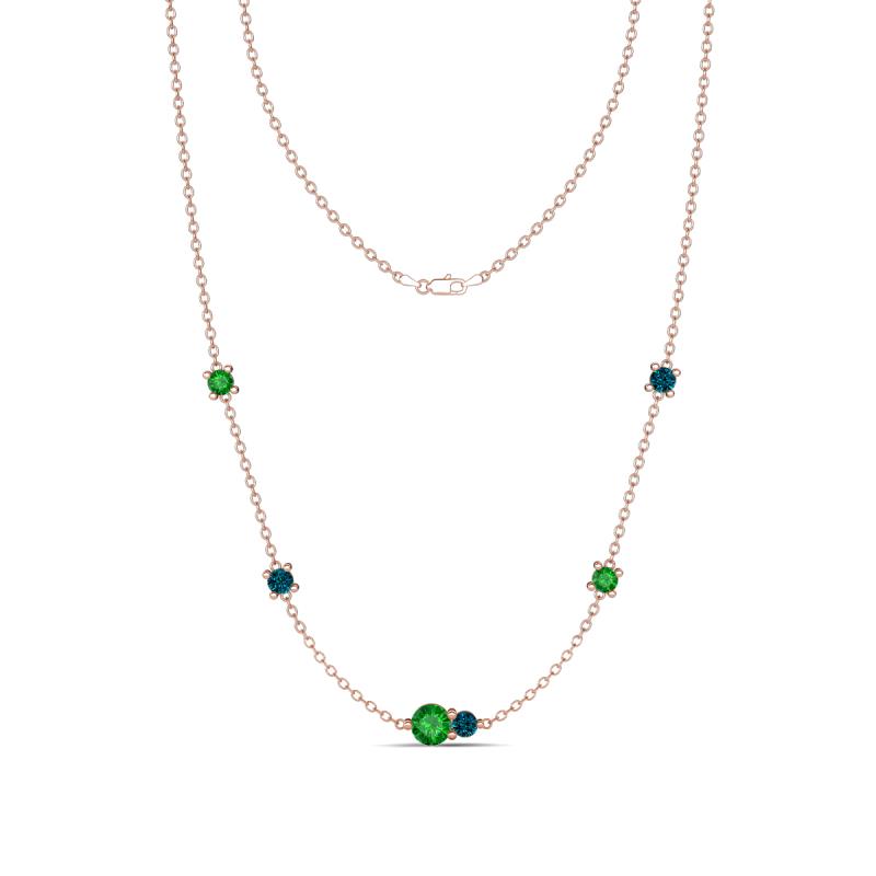 Linea 0.61 ctw Green Garnet (4 mm) and Blue Diamond Women Station Necklace 