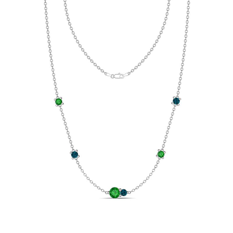 Linea 0.61 ctw Green Garnet (4 mm) and Blue Diamond Women Station Necklace 