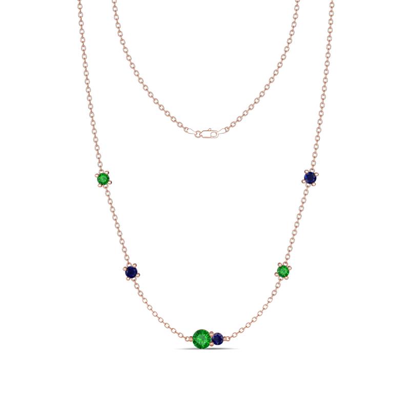 Linea 0.62 ctw Green Garnet (4 mm) and Blue Sapphire Women Station Necklace 