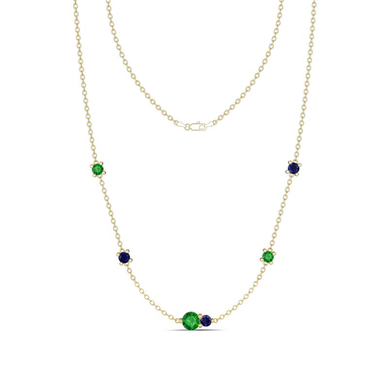 Linea 0.62 ctw Green Garnet (4 mm) and Blue Sapphire Women Station Necklace 