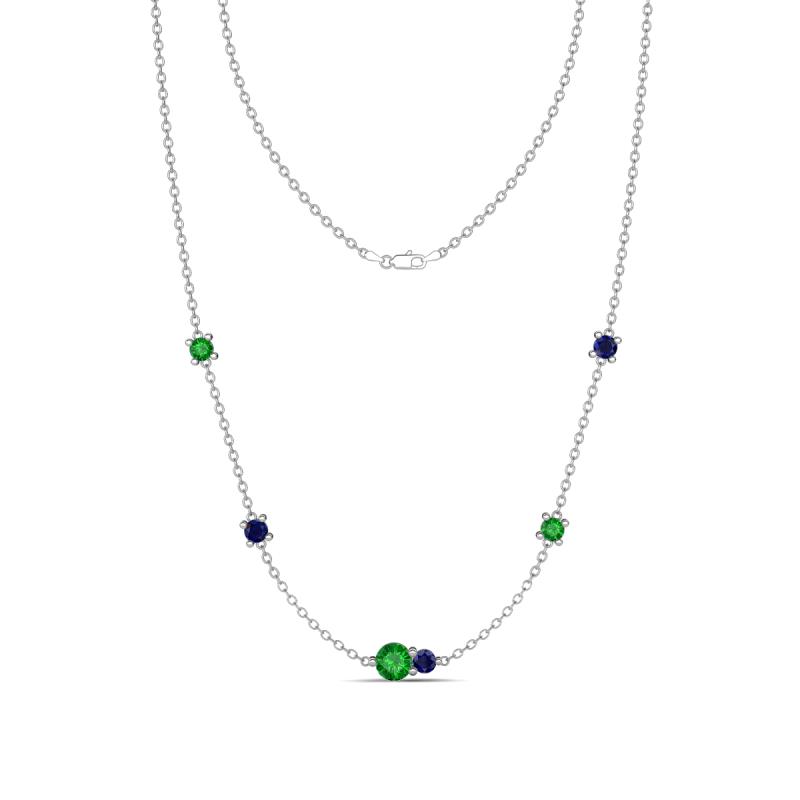 Linea 0.62 ctw Green Garnet (4 mm) and Blue Sapphire Women Station Necklace 