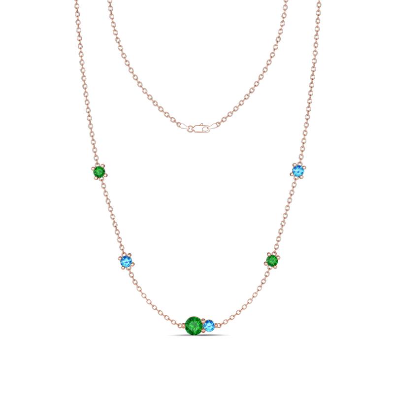 Linea 0.58 ctw Green Garnet (4 mm) and Blue Topaz Women Station Necklace 