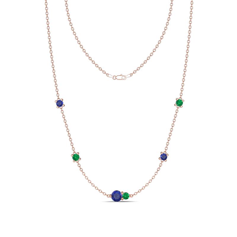 Linea 0.40 ctw Iolite (4 mm) and Emerald Women Station Necklace 