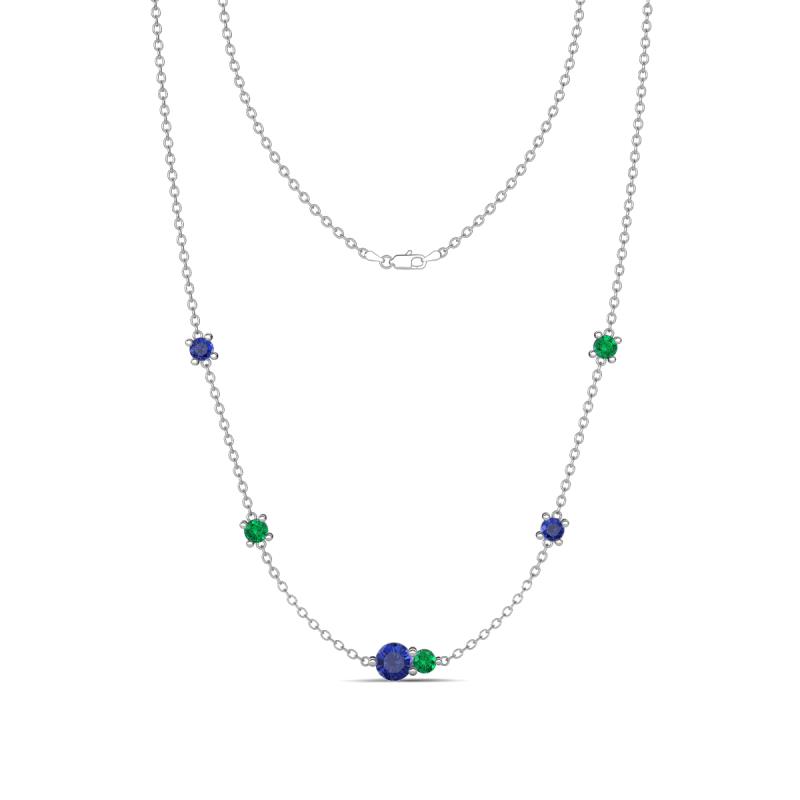Linea 0.40 ctw Iolite (4 mm) and Emerald Women Station Necklace 