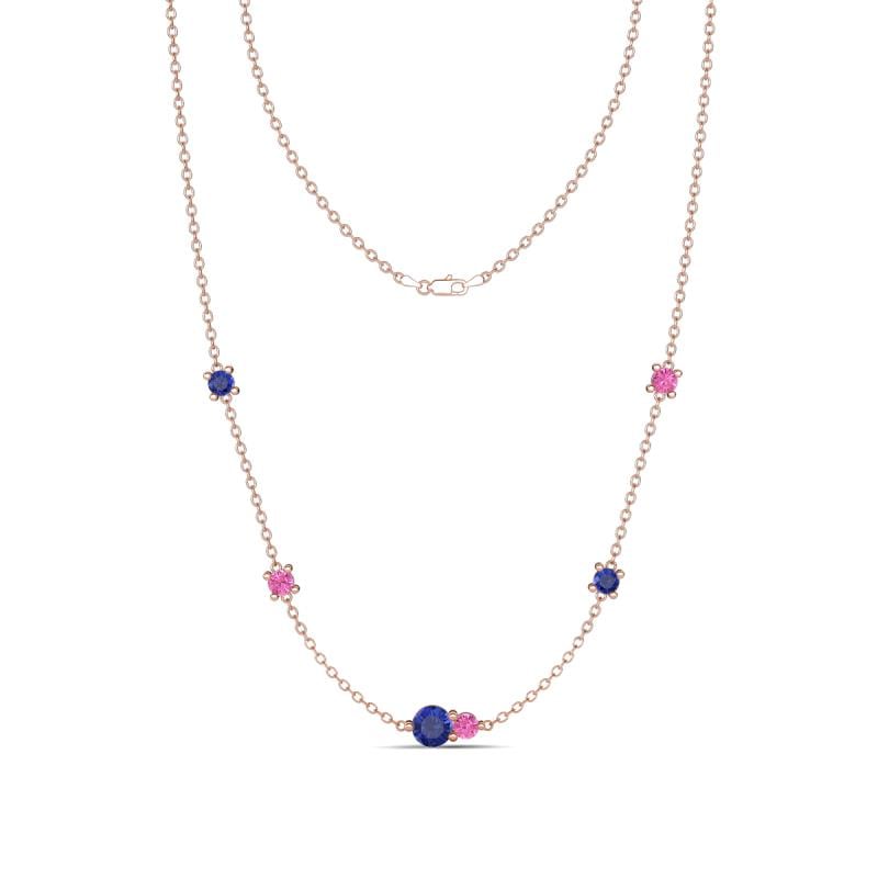 Linea 0.49 ctw Iolite (4 mm) and Pink Sapphire Women Station Necklace 