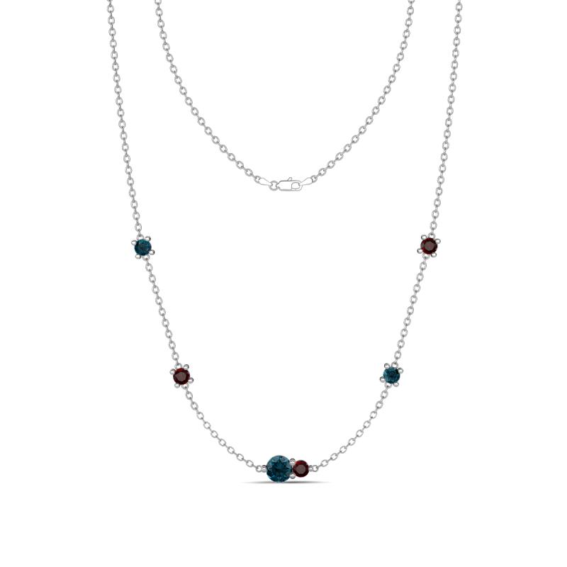 Linea 0.58 ctw London Blue Topaz (4 mm) and Red Garnet Women Station Necklace 