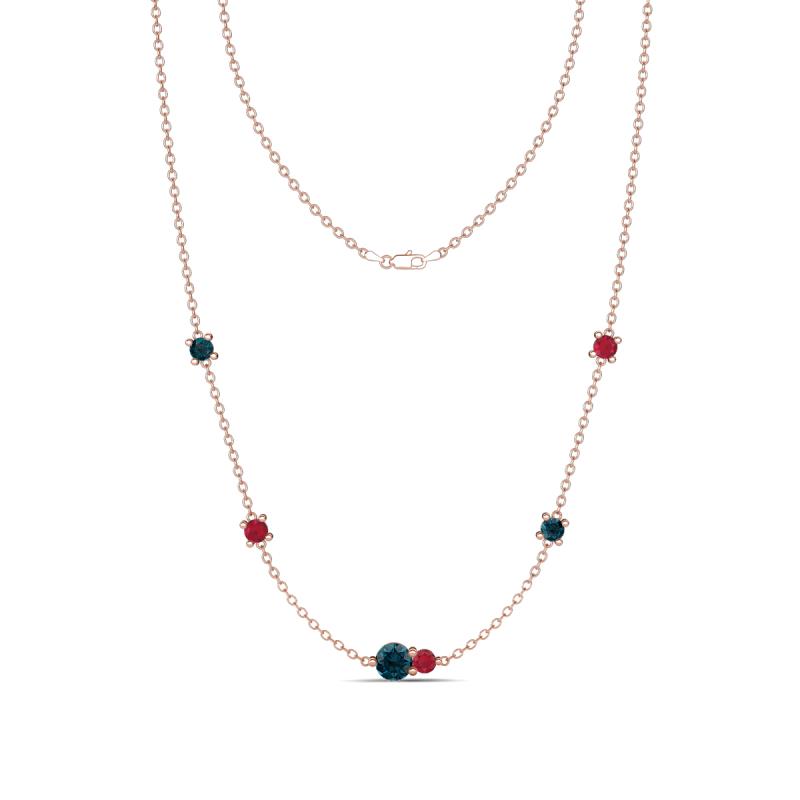 Linea 0.55 ctw London Blue Topaz (4 mm) and Ruby Women Station Necklace 