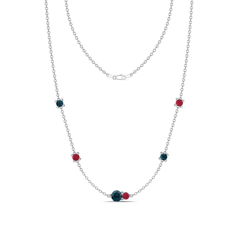 Linea 0.55 ctw London Blue Topaz (4 mm) and Ruby Women Station Necklace 