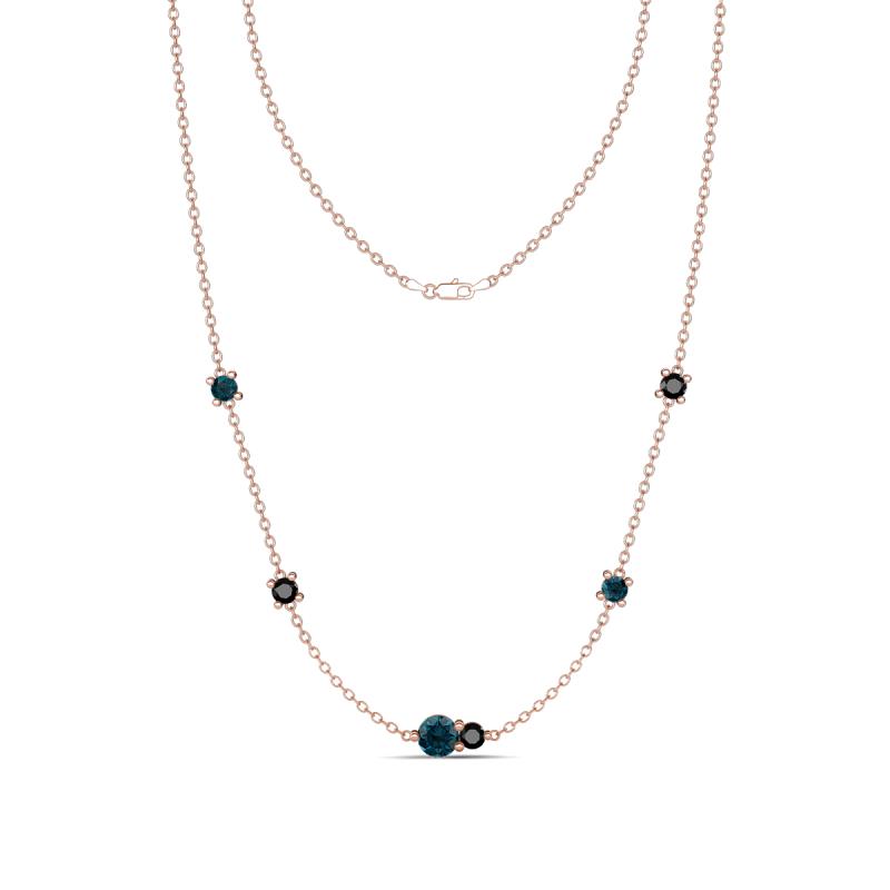 Linea 0.56 ctw London Blue Topaz (4 mm) and Black Diamond Women Station Necklace 
