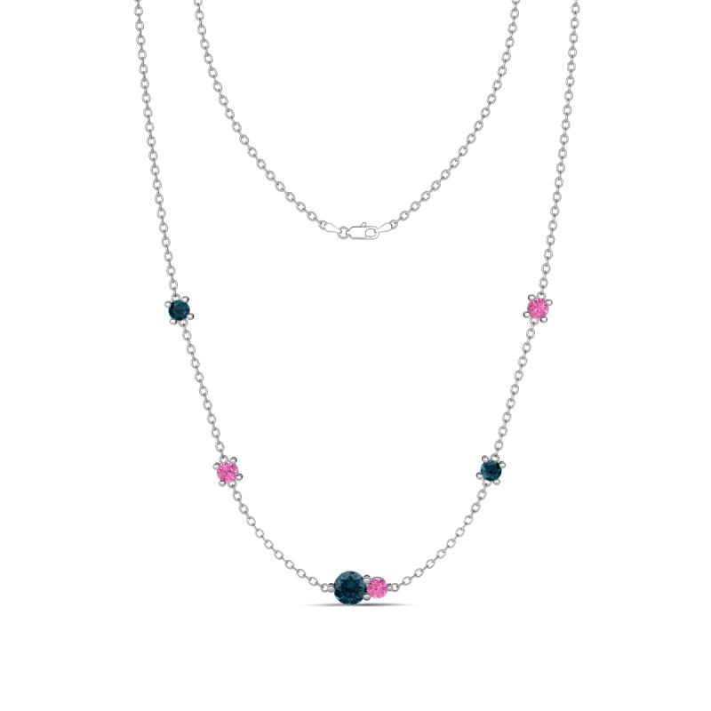 Linea 0.58 ctw London Blue Topaz (4 mm) and Pink Sapphire Women Station Necklace 