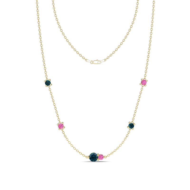 Linea 0.58 ctw London Blue Topaz (4 mm) and Pink Sapphire Women Station Necklace 