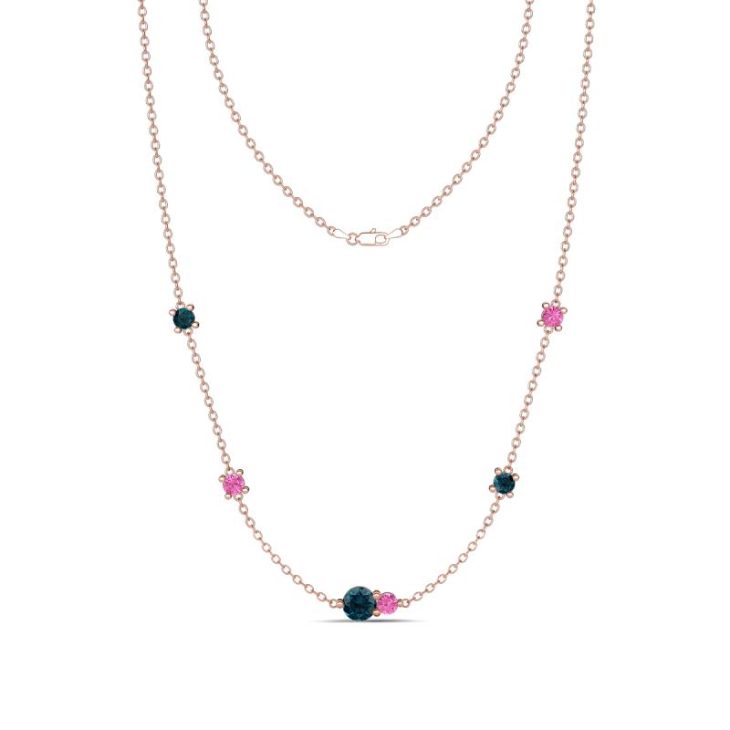 Linea 0.58 ctw London Blue Topaz (4 mm) and Pink Sapphire Women Station Necklace 