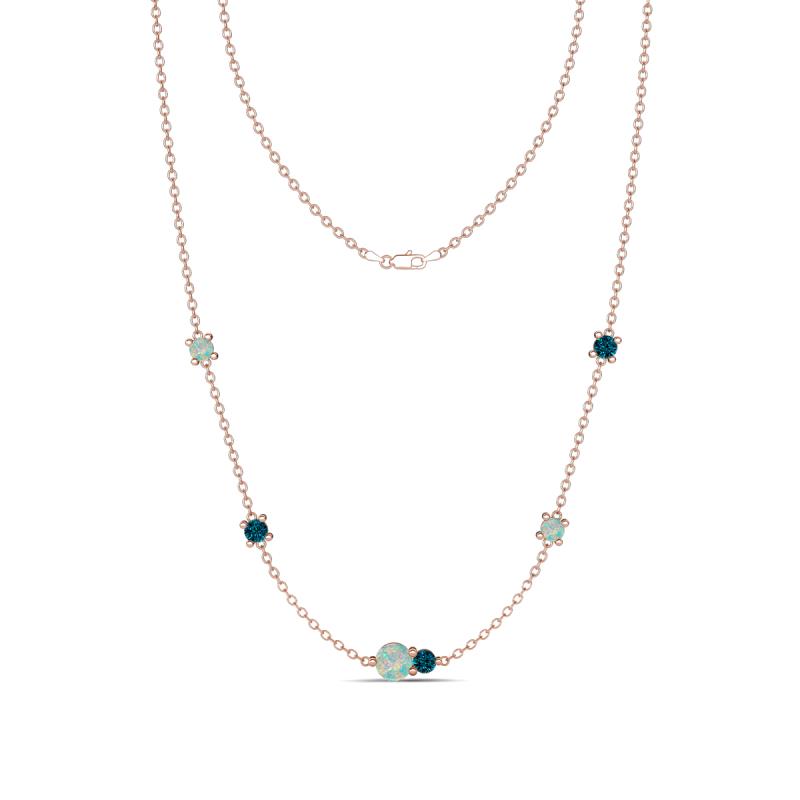 Linea 0.45 ctw Opal (4 mm) and Blue Diamond Women Station Necklace 