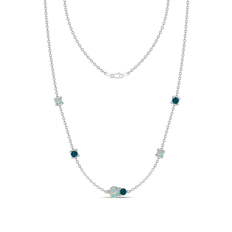 Linea 0.45 ctw Opal (4 mm) and Blue Diamond Women Station Necklace 