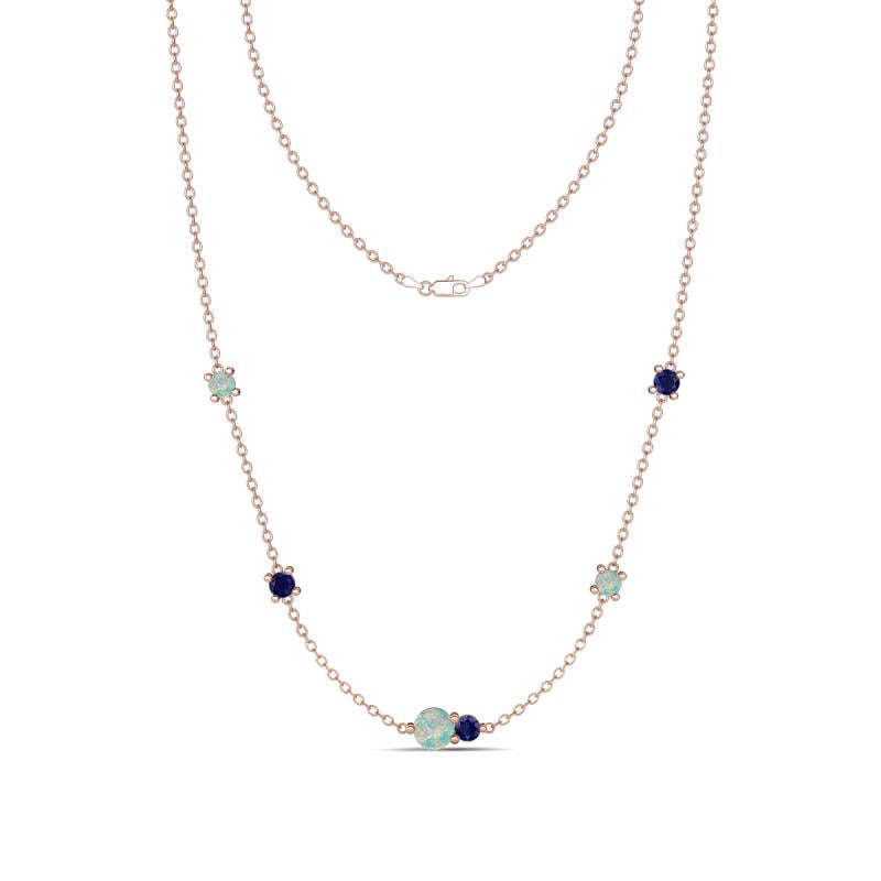 Linea 0.47 ctw Opal (4 mm) and Blue Sapphire Women Station Necklace 