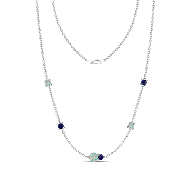 Linea 0.47 ctw Opal (4 mm) and Blue Sapphire Women Station Necklace 