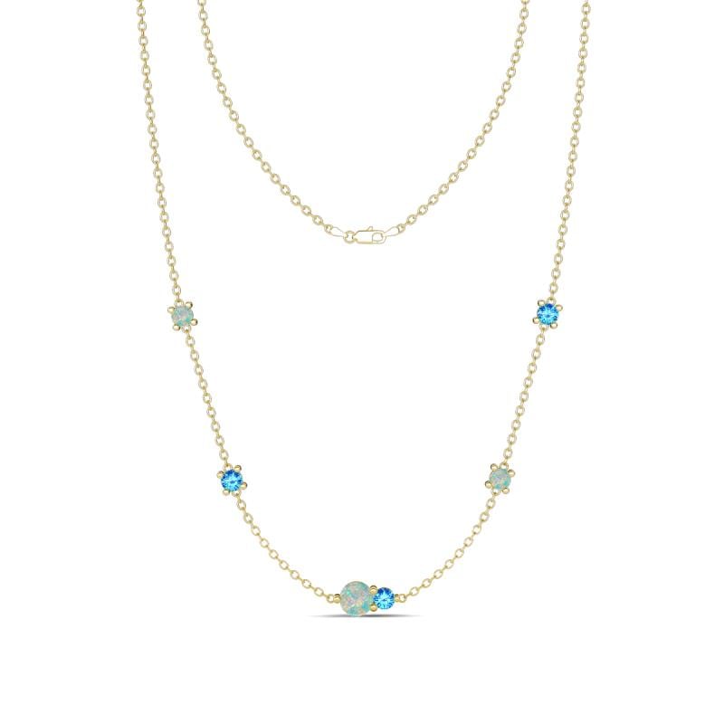 Linea 0.42 ctw Opal (4 mm) and Blue Topaz Women Station Necklace 