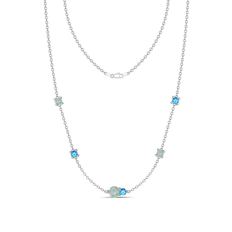 Linea 0.42 ctw Opal (4 mm) and Blue Topaz Women Station Necklace 
