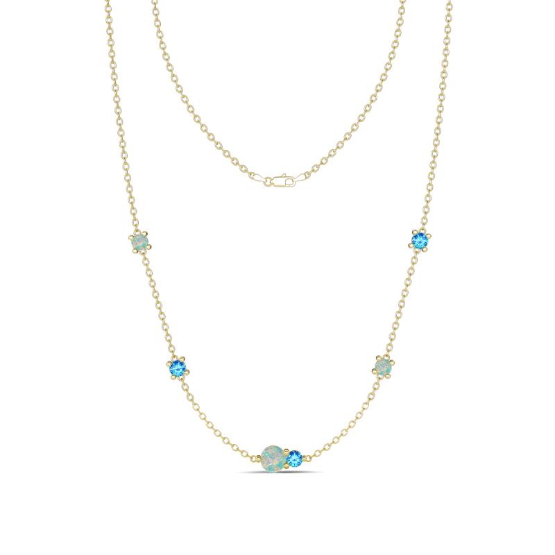 Linea 0.42 ctw Opal (4 mm) and Blue Topaz Women Station Necklace 
