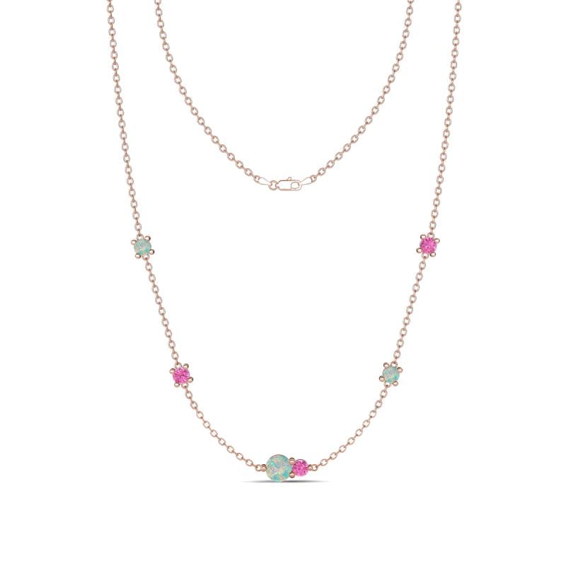 Linea 0.48 ctw Opal (4 mm) and Pink Sapphire Women Station Necklace 