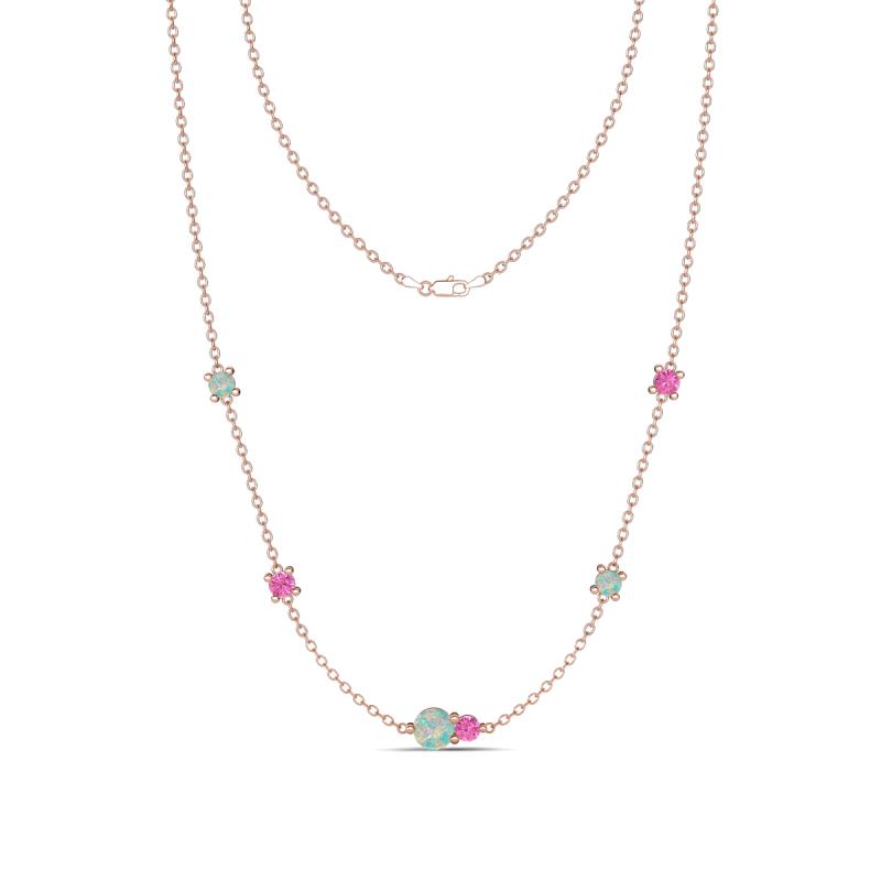 Linea 0.48 ctw Opal (4 mm) and Pink Sapphire Women Station Necklace 