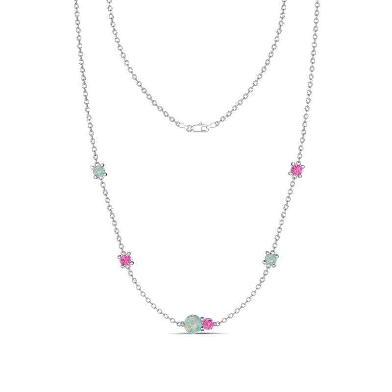 Linea 0.48 ctw Opal (4 mm) and Pink Sapphire Women Station Necklace 