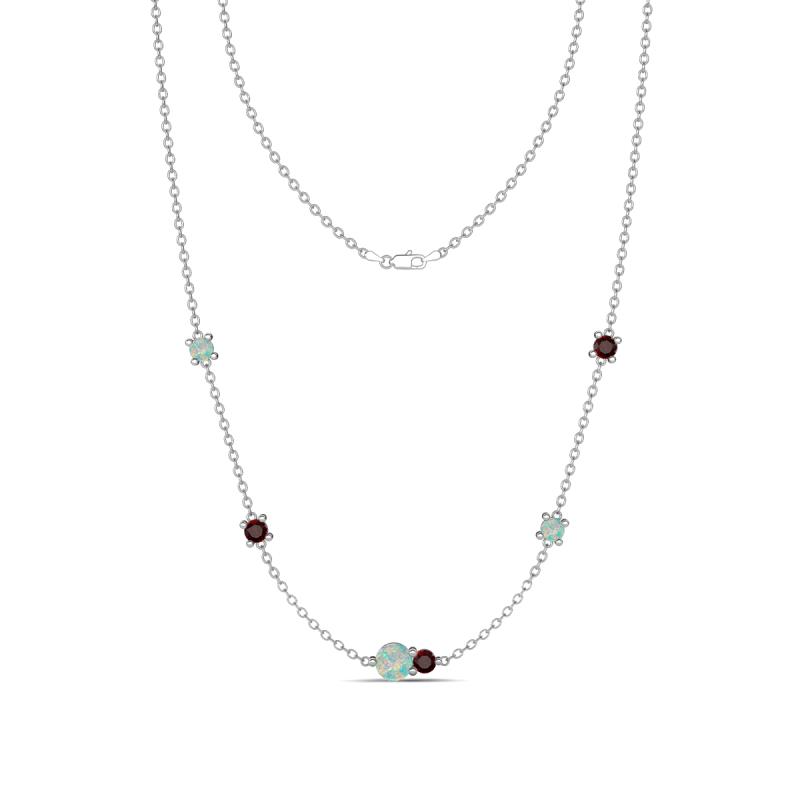 Linea 0.47 ctw Opal (4 mm) and Red Garnet Women Station Necklace 