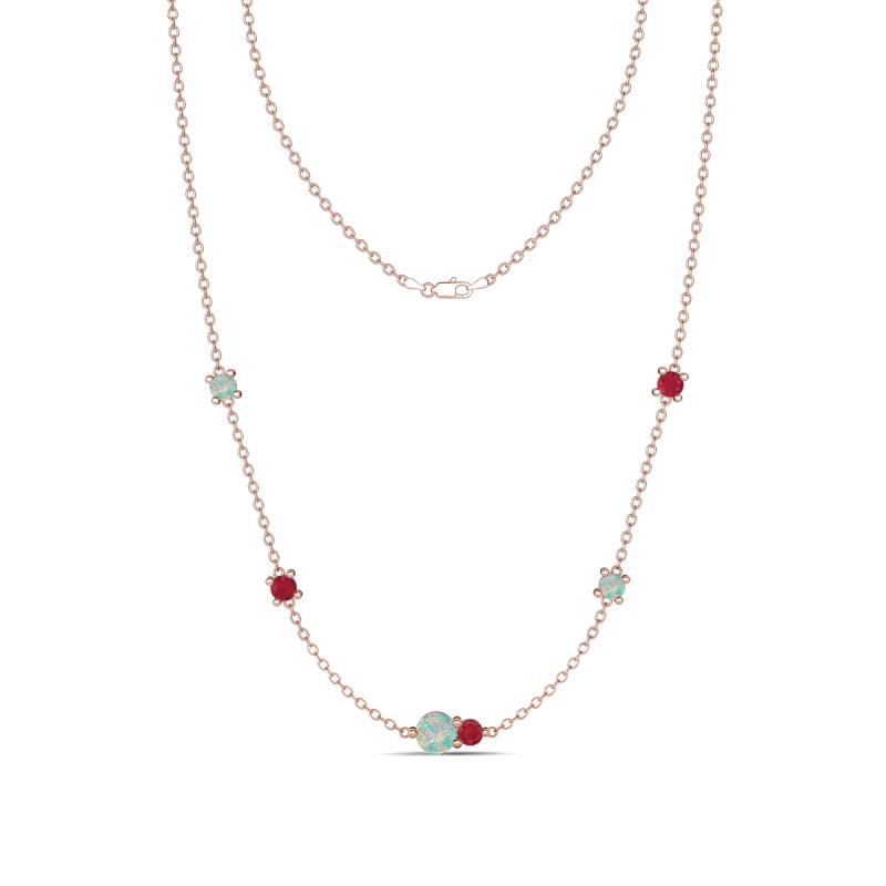 Linea 0.45 ctw Opal (4 mm) and Ruby Women Station Necklace 