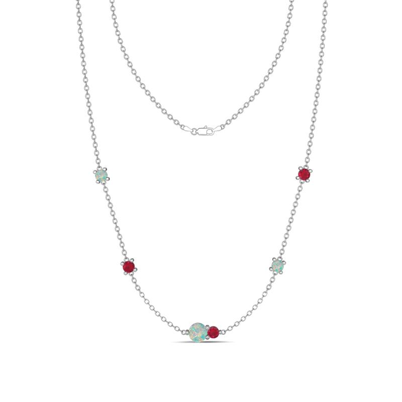 Linea 0.45 ctw Opal (4 mm) and Ruby Women Station Necklace 