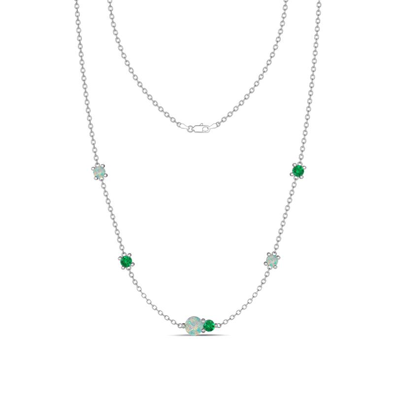 Linea 0.39 ctw Opal (4 mm) and Emerald Women Station Necklace 