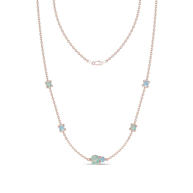 Linea 0.39 ctw Opal (4 mm) and Aquamarine Women Station Necklace 